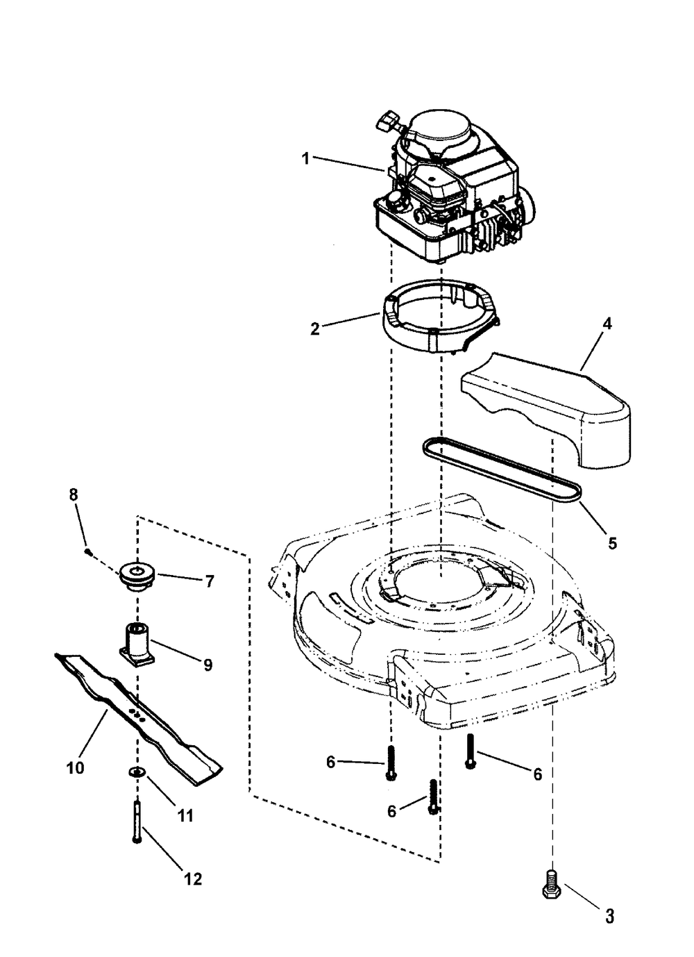 Engine, Blade And Front Cover Diagram and Parts List for 7800462-EMP22675HW 2009 Briggs and Stratton Lawn Mower